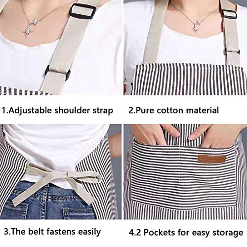Adjustable Bib Apron with 2 Pockets Cooking Kitchen Cotton Aprons for Women Men Chef Restaurant BBQ Painting Crafting