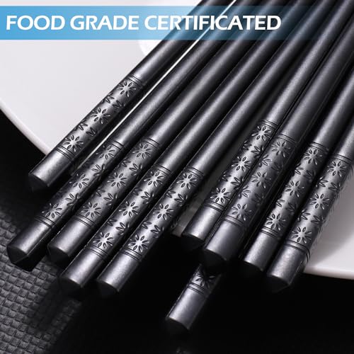 5 Pairs Premium Chopsticks Reusable Dishwasher Safe 9.5 Inch Fiberglass Chop Sticks Gift Set Non Slip Lightweight Cherry Blossom Pattern