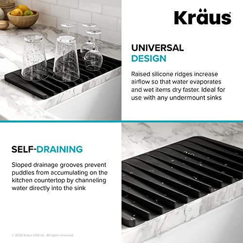 Self Draining Silicone Dish Drying Mat and Silicone Soap Dish Holder for Bathroom or Kitchen Counter in Black