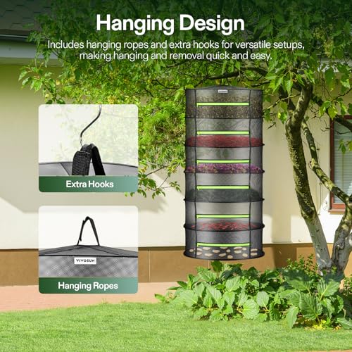 2-Pack 6-Layer Mesh Drying Rack Hanging Design with Green Zippers for Dehydrating, Indoor and Outdoor (Pruning Shears Included) (2 Count)
