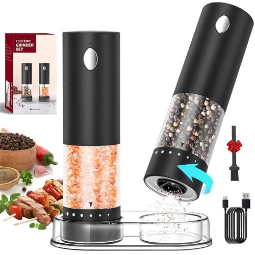 Electric Salt and Pepper Grinder Set Rechargeable Salt and Pepper Mills with 6 (2 Count)