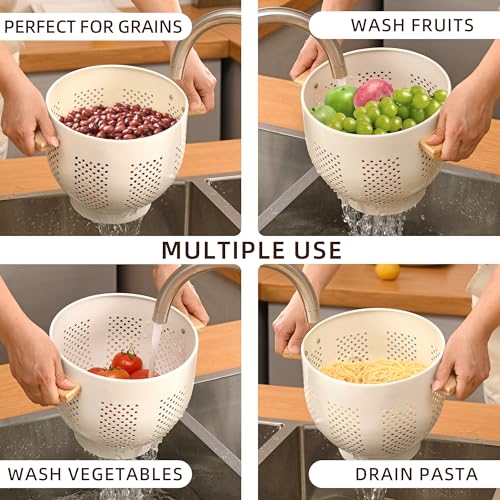 Metal Colander with Wood Handle and Stable Base