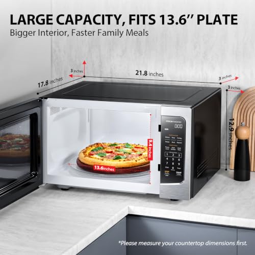 ML-EM45PIT(SS) Countertop Microwave Oven with Inverter Technology, Kitchen Essentials, Smart Sensor, Auto Defrost, 1.6 Cu.ft, 13.6" Removable Turntable, 33lb.&1250W, Stainless Steel