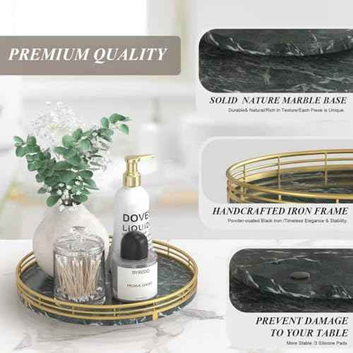 10 Inch Green Marble Lazy Susan with Gold Frame