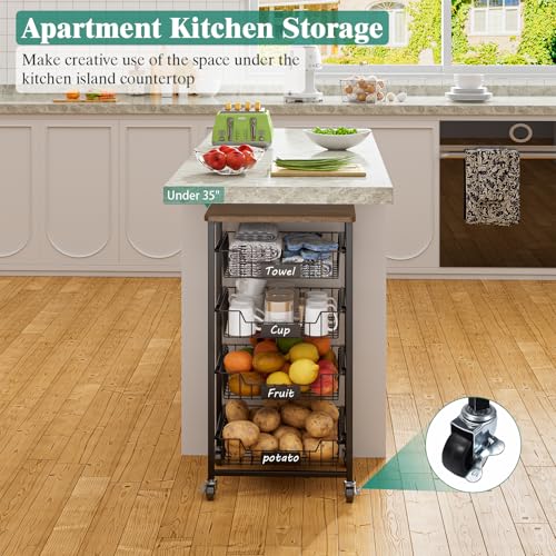 5 Tier Vegetable Fruit Basket Kitchen Storage Rolling Cart on Wheels with Pull