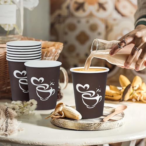 100 Count 12 oz Coffee Cups Disposable Paper Hot Coffee Cups Brown