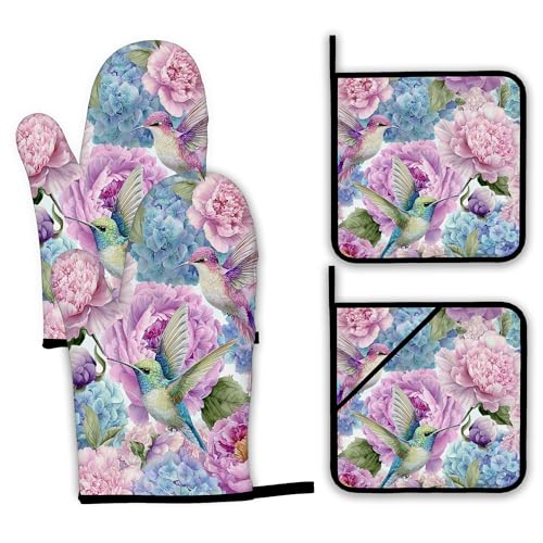 Hummingbird Oven Mitts and Pot Holders Set (4 Count)