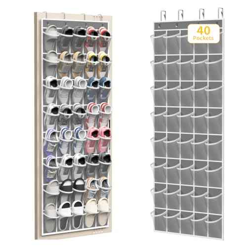 40 Large Pockets Over the Door Shoe Organizer