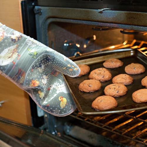 Oven Mitts with Transparent Clear Silicone Shell and Nice Duck Printing (2 Count)