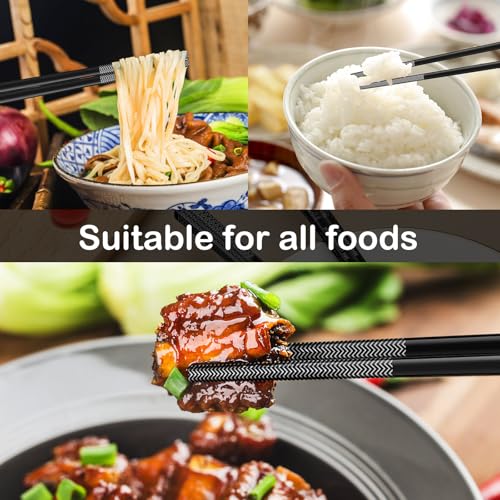 8 Pairs Metal Chopsticks Reusable Black Stainless Steel Chopsticks Set Laser Engraved Non (8 Count)