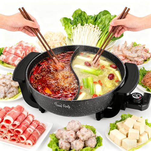 Electric Hot Pot 6L with Divider Hotpot Pot Electric Shabu Shabu Pot 110V 1200W PFOA FREE Non