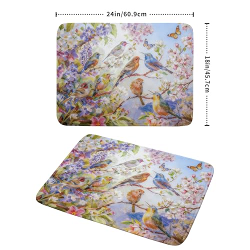 Floral Birds Dish Drying Mat Spring Decoration Absorbent Dish Drain Cloth Mat 18 X 24 for Kitchen Coffee Bar