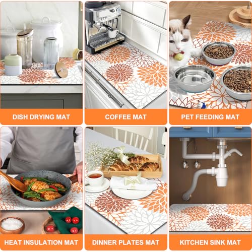 2PCS 17" x 32" Fall Dish Drying Mat & 24" x 5.5" Sink Splash Guard (2 Count)