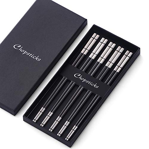 5 Pair Black Stainless Steel Chopsticks