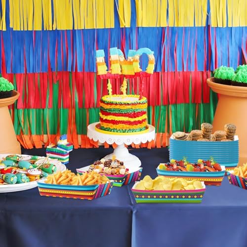 Mexican Taco Nights Food Trays 100Pcs Mexican Nacho Popcorn Unassembled Trays Snack Candy Holder Disposable Paper Plates Holiaday Carnival Party Supplies Concession Stand Food Containers (100 Count)