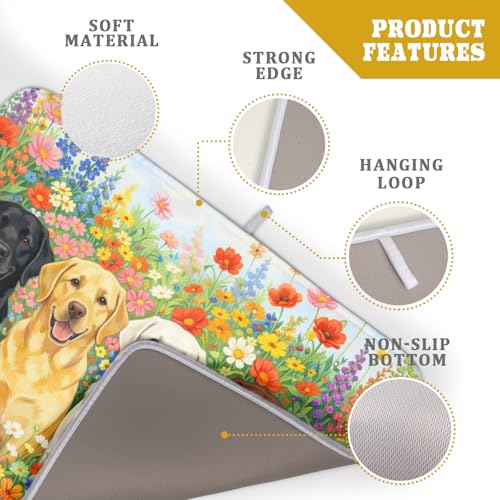 Spring Absorbent Drying Mat Colorful Flowers Dog Dish Drying Mat for Kitchen Counter 18 X 24 In