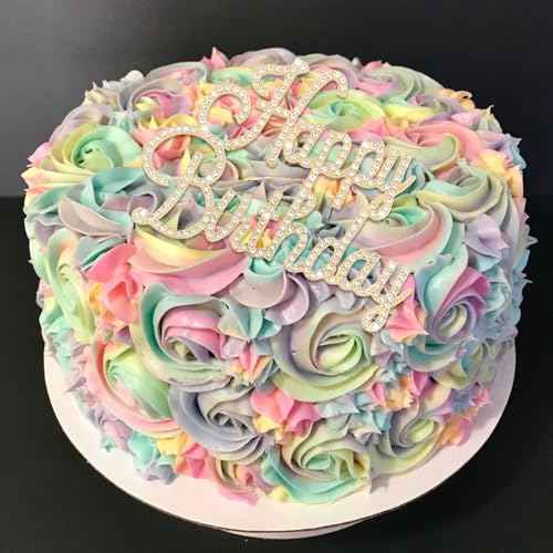 Gold Happy Birthday Cake Topper Rhinestones Cake Decorations for Birthday Party