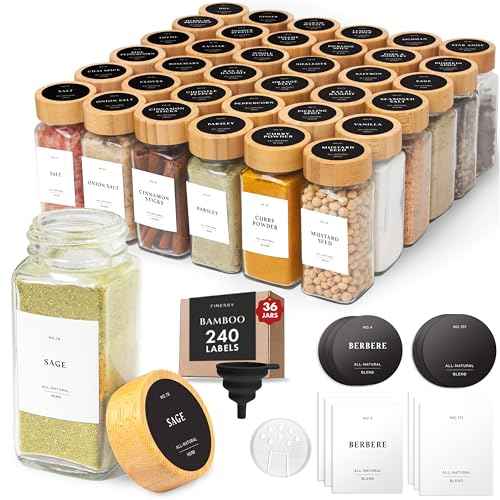 Thick Glass Spice Jars With Bamboo lids And Labels (36 Count)