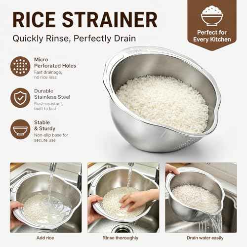 Rice Strainer & Rice Washing Bowl Stainless Steel