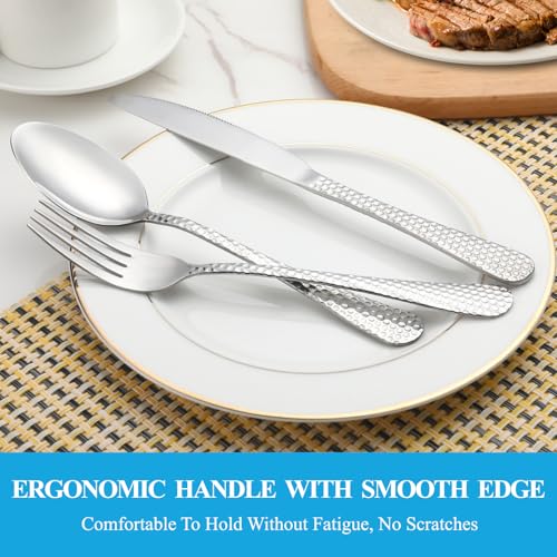 60 Pcs Hammered Silverware Set Service for 12 (60 Count)