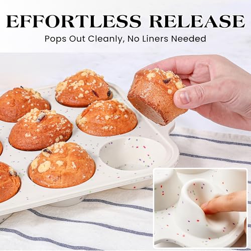 12+24 Cups Silicone Muffin Pans for Baking with Metal Frame (2 Count)