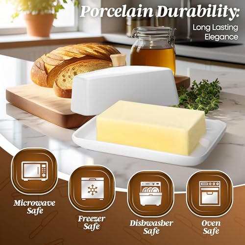 Ceramic White European Butter Dish with Lid for Countertop