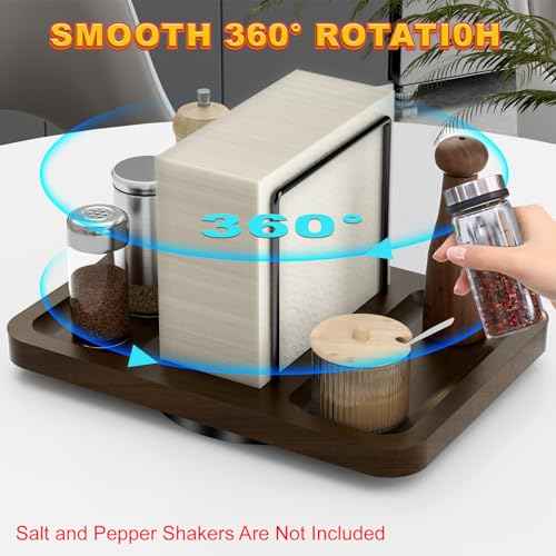 Rotating Napkin Holder for Table with Salt and Pepper Shakers Caddy