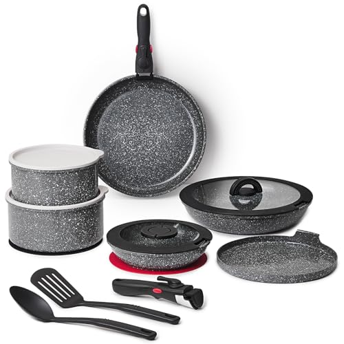16pcs Aluminium Nonstick Pots and Pans Set from France with detachable Handle