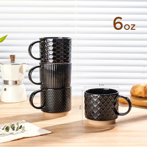 6 OZ Stackable Coffee Mugs Set of 4 (4 Count)