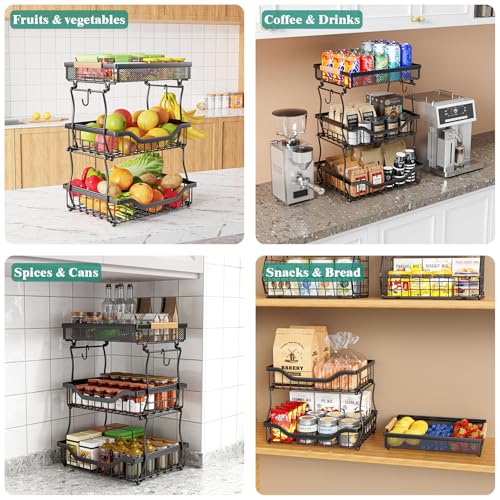 3 Tier Countertop Fruit Mesh Basket for Kitchen
