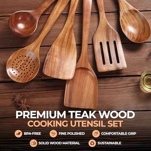 Nonstick Natural Wooden Kitchen Utensils Set (6 Count)