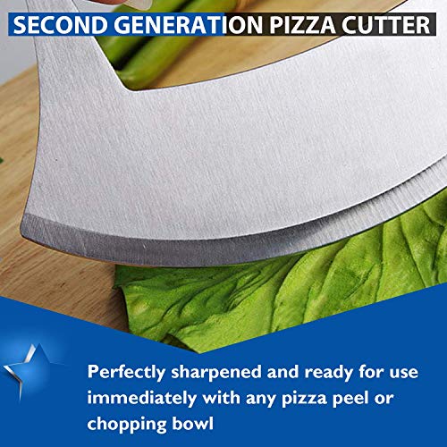 Pizza Cutter Stainless Steel Ulu knife Razor Sharp Rocker Slicer Cutter Mincing Mezzaluna Knife Salad Vegetable Chopper with Upgraded Ergonomic Anti