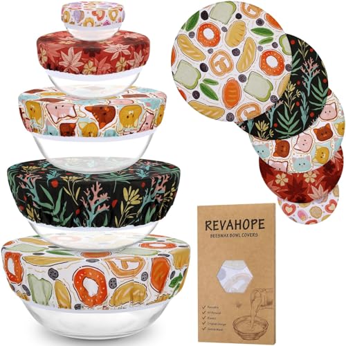 5Pcs Reusable Beeswax Elastic Bowl Covers for Bread Proofing and Food Cover (5 Count)