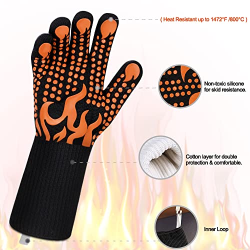 BBQ Gloves 1472 Degree F Heat Resistant Grilling Gloves Silicone Non (2 Count)