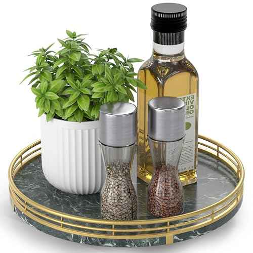 10 Inch Green Marble Lazy Susan with Gold Frame