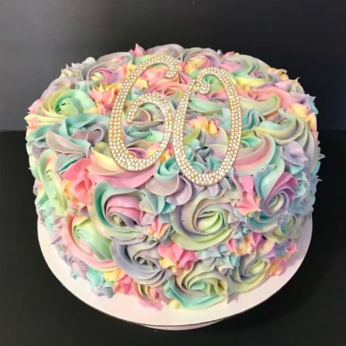 Gold 60th Birthday Cake Topper Rhinestones Cake Decorations for 60th Birthday Party