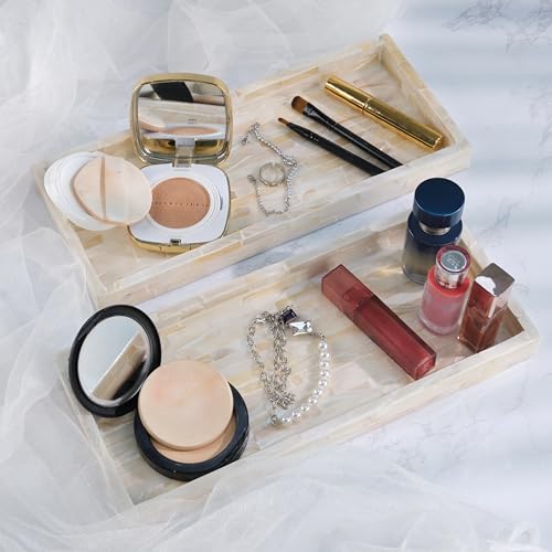 Set of 2 Mother of Pearl Bathroom Tray for Counter (2 Count)
