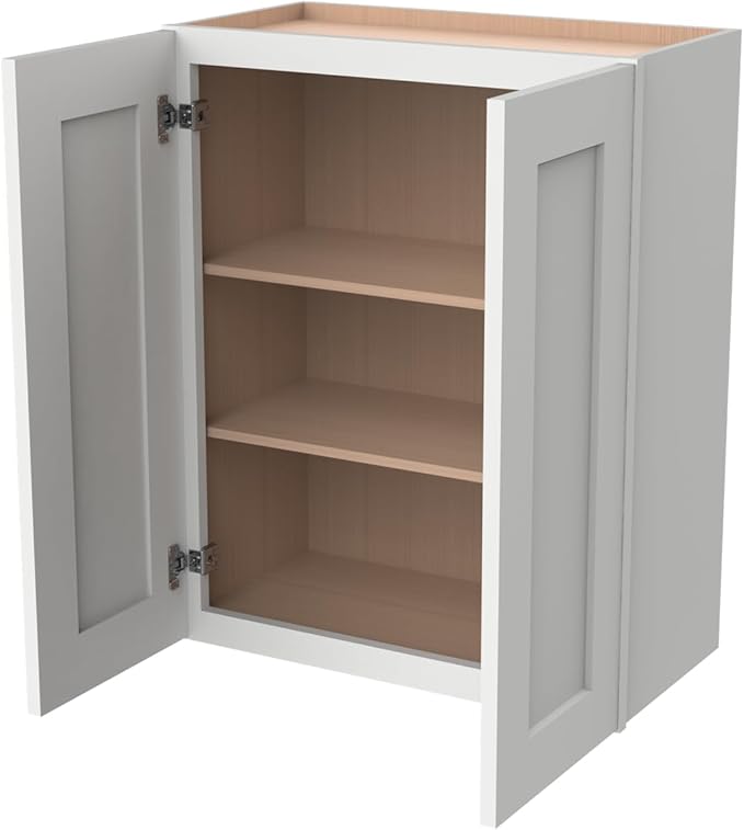 Wall-Mounted Cabinet – Solid Wood Shaker Style Medicine Cabinet with Adjustable Shelves & Soft-Close Doors for Bathroom, Kitchen, and Office Storage (Origami White, 27" W x 12" D x 42" H)