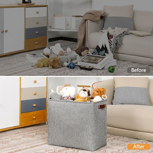Large Storage Baskets for Blankets Living Room 51L Canvas Storage Baskets for Organizing 3 Pack Collapsible Baskets Bins for Organizing Home Office with Handles (3 Count)