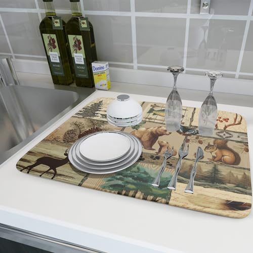 Rustic Cabin Dish Drying Mat