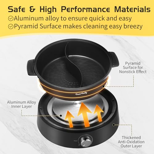 Hot Pot Electric Upgraded Separable Shabu Shabu Pot with Divider Hotpot Pot Electric Cooker Dual Sided 110V 1350W Non