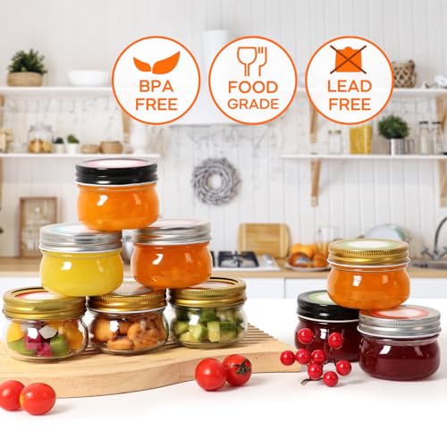 4oz 24 Pack Mini Mason Jars with Black Lids (24 Count)