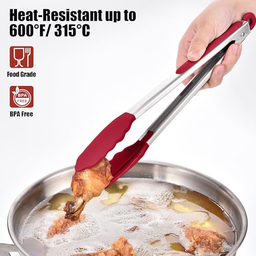Kitchen Tongs with Silicone Tips for Cooking Serving