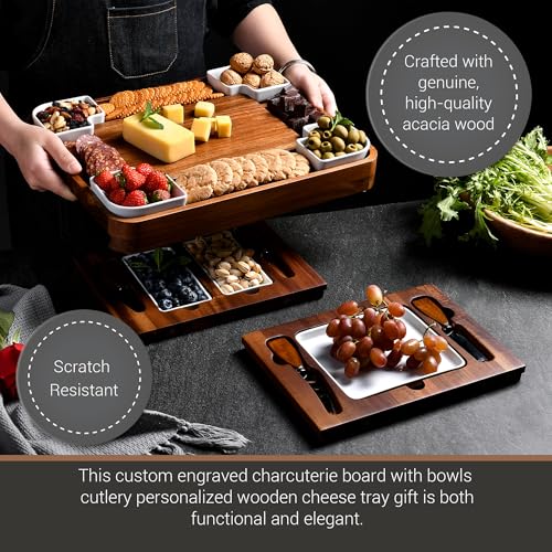 Personalized Charcuterie Board & Cheese Platter Set Large Acacia Wood with Custom Engraving (13 Count)