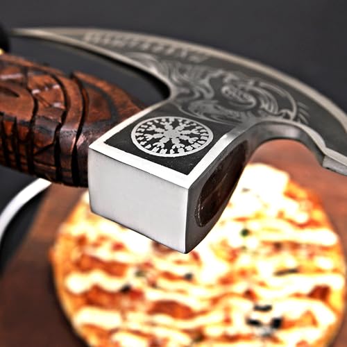 Pizza Cutter Axe Rocker Carbon Steel Slicer Chef Pizza Cutter Viking Axe with Leather Cover