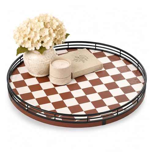 12 Inch Brown Checkerboard Lazy Susan with Black Metal Rail