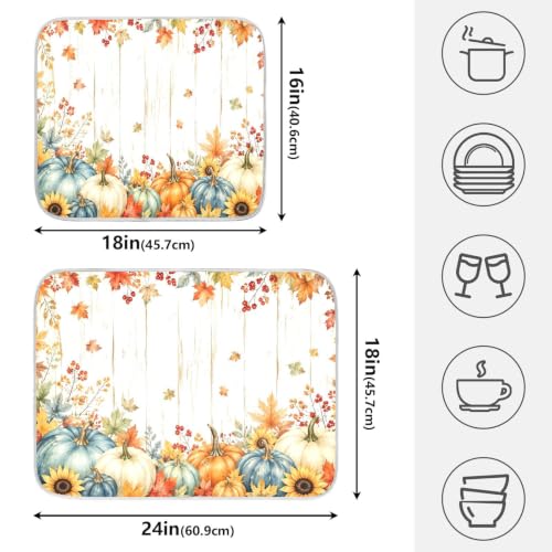 Thanksgiving Dish Drying Mat for Kitchen Counter Absorbent Microfiber Pumpkin Sunflower Fall Autumn Large Drying Pad Dish Mats for Kitchen Countertops 18 x 24 Inch
