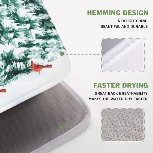 Winter Gnome Dish Drying Mat Pine Tree Dishes Pad 16"x18" Microfiber Absorbent Fast Dry Drainer Rack Mats Protector for Kitchen Countertop