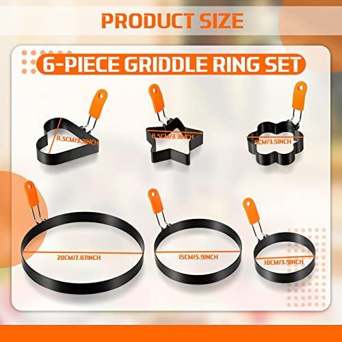 6 Pcs Egg Ring Pancake Ring Set Stainless Steel Fried Egg Molds Griddle Pancake Shapers with Silicone Handle for Breakfast Omelette Sandwich