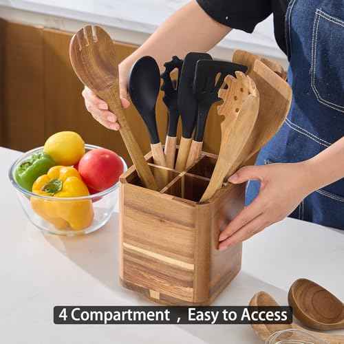 Wood Utensil Holder for Kitchen Counter